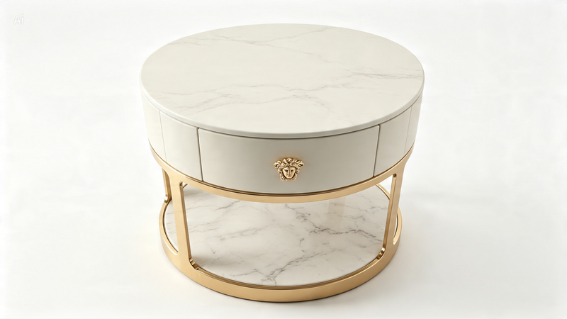 Pair Designer Inspired Bedside Tables Medusa Head