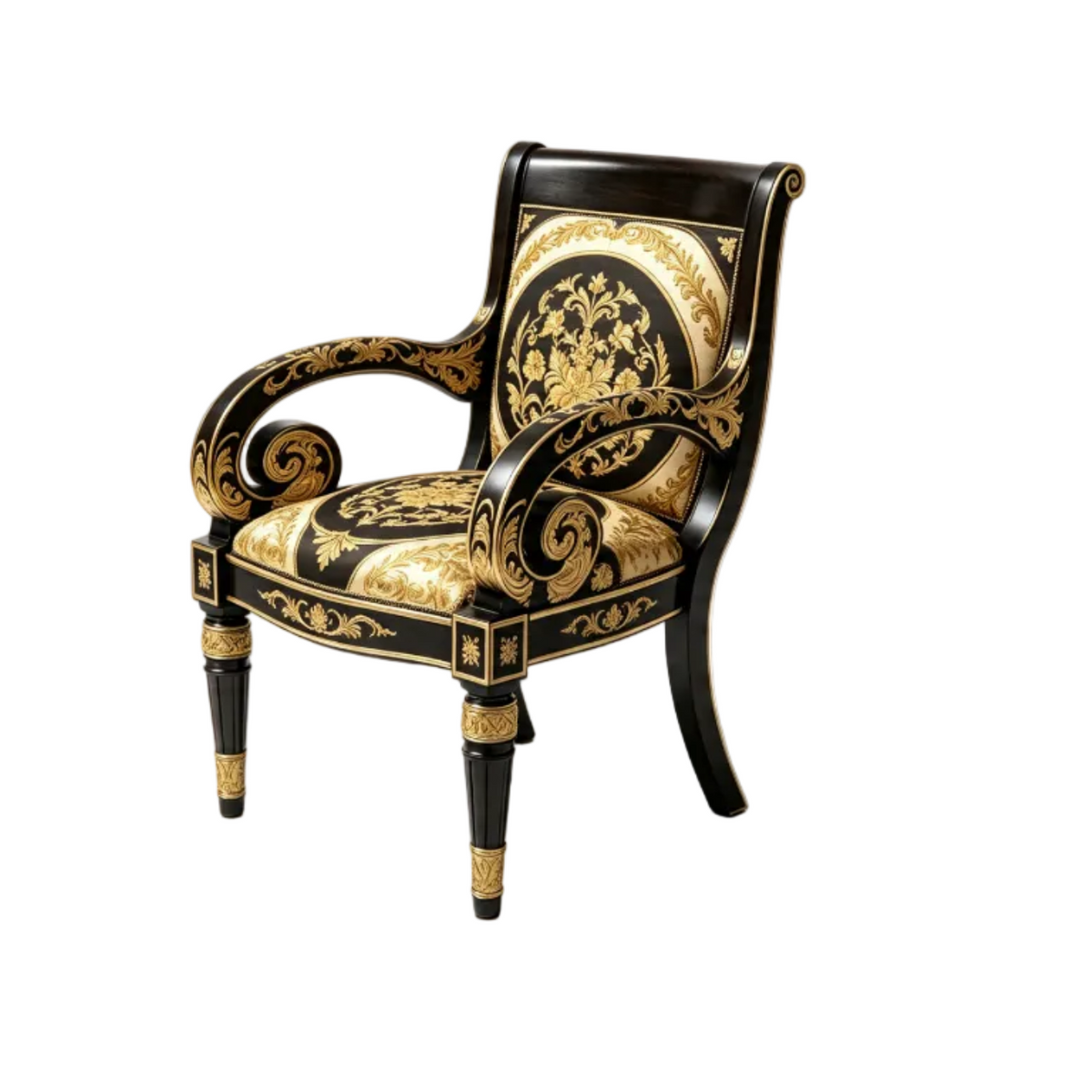Designer Inspired Armchair Black Gold Baroque Floral