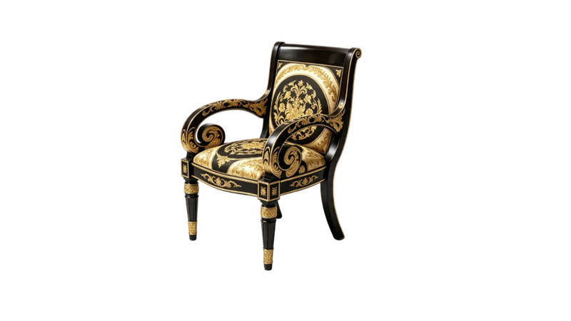 Designer Inspired Armchair Black Gold Baroque Floral
