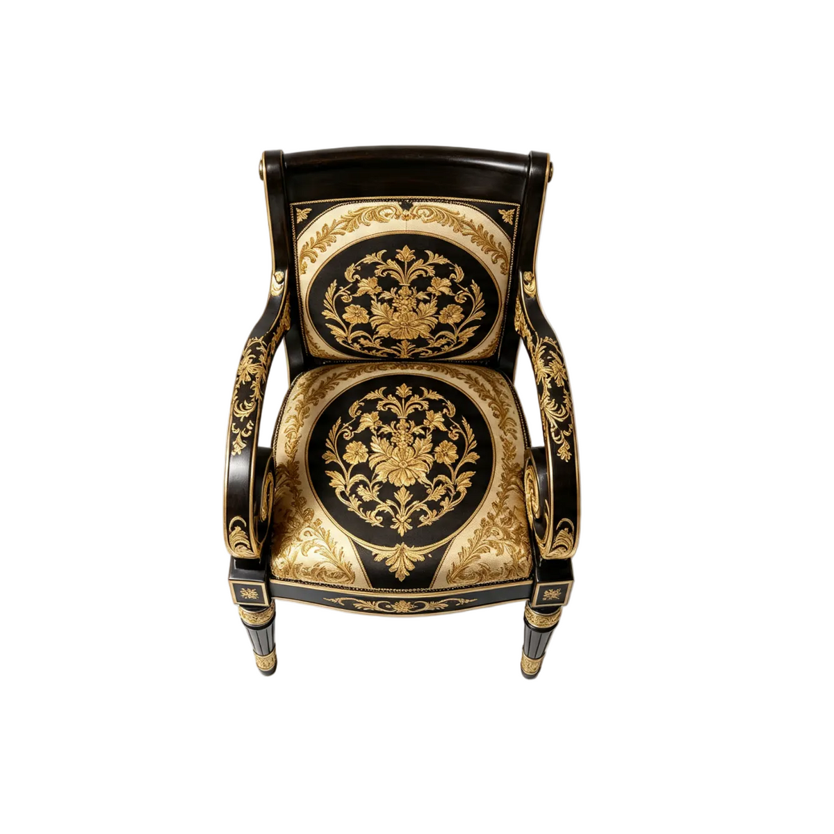 Designer Inspired Armchair Black Gold Baroque Floral