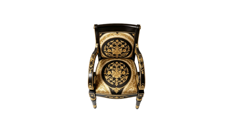 Designer Inspired Armchair Black Gold Baroque Floral