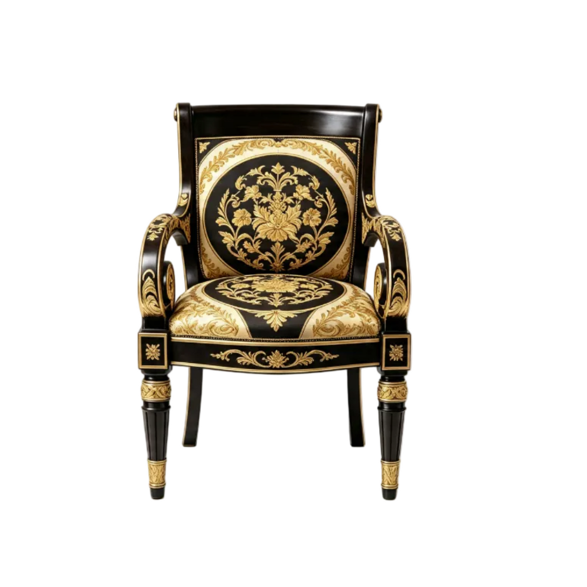 Designer Inspired Armchair Black Gold Baroque Floral