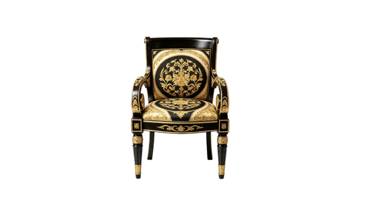 Designer Inspired Armchair Black Gold Baroque Floral