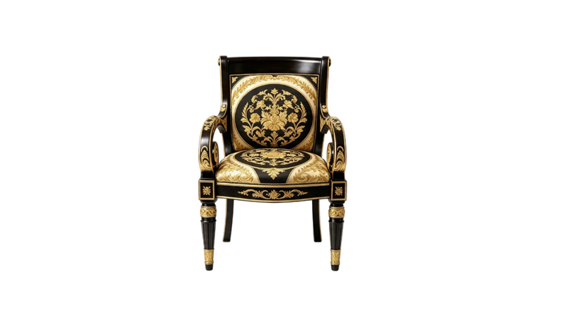 Designer Inspired Armchair Black Gold Baroque Floral