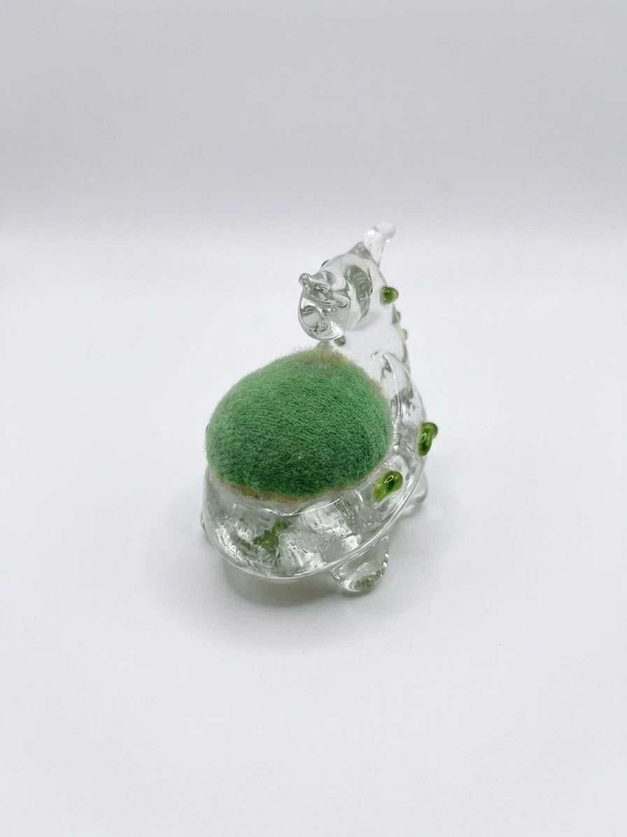 Vintage Hand Blown Clear Art Glass Turtle Pin Cushion Figurine