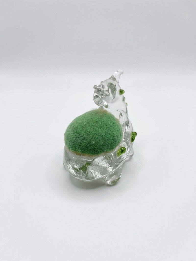 Vintage Hand Blown Clear Art Glass Turtle Pin Cushion Figurine