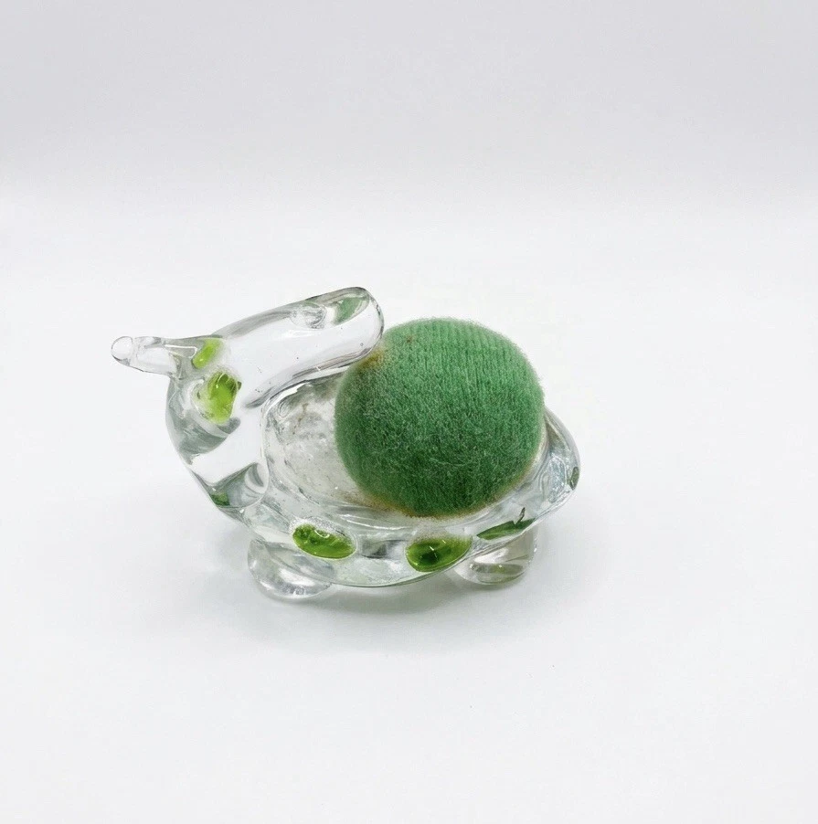 Vintage Hand Blown Clear Art Glass Turtle Pin Cushion Figurine