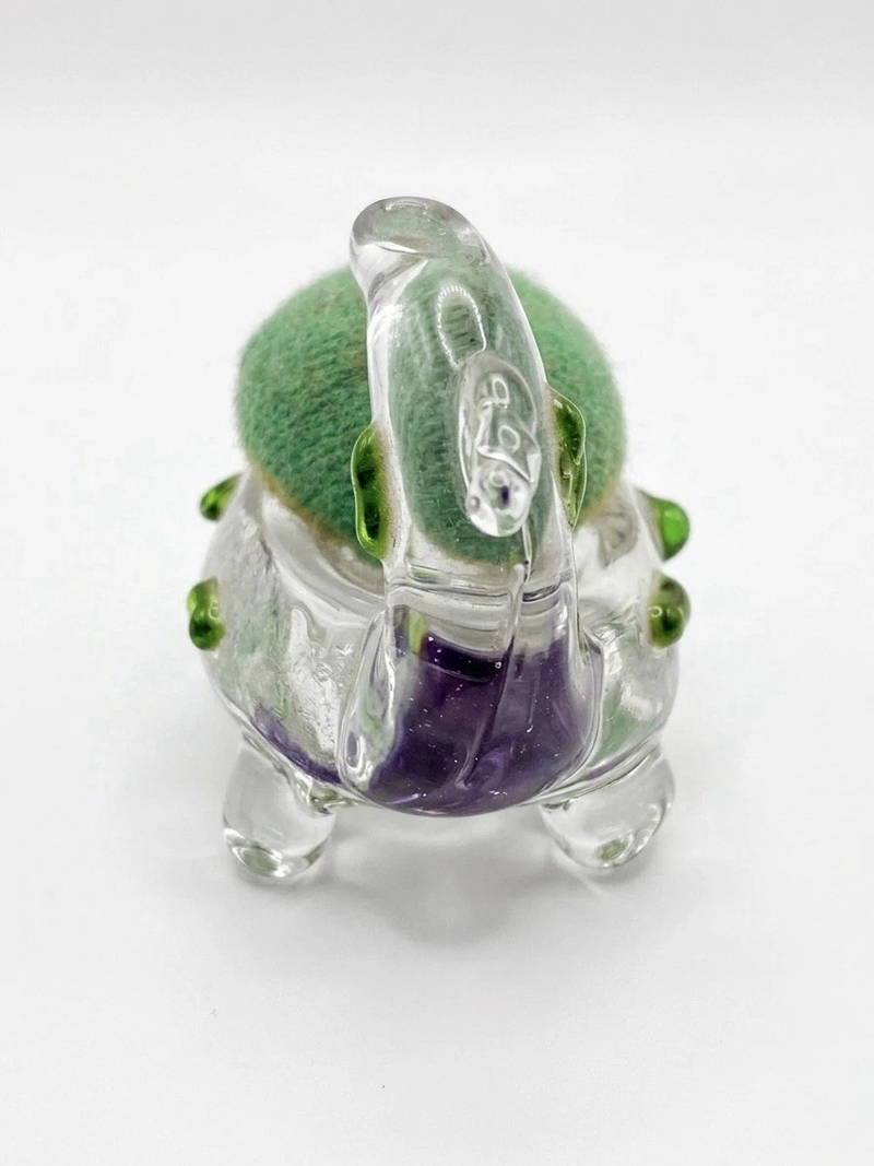 Vintage Hand Blown Clear Art Glass Turtle Pin Cushion Figurine