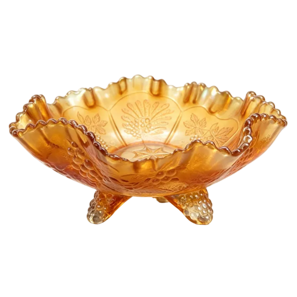 Fenton Marigold Peacock & Grape Carnival Glass Bowl