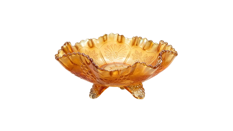 Fenton Marigold Peacock & Grape Carnival Glass Bowl