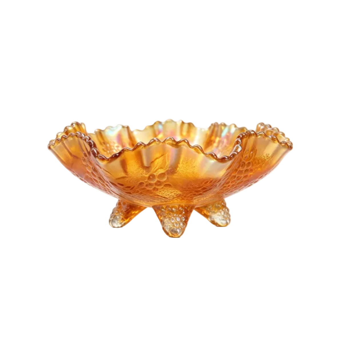 Fenton Marigold Peacock & Grape Carnival Glass Bowl