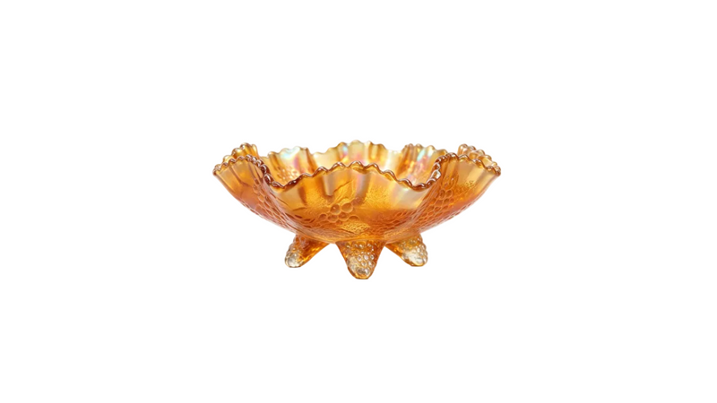 Fenton Marigold Peacock & Grape Carnival Glass Bowl