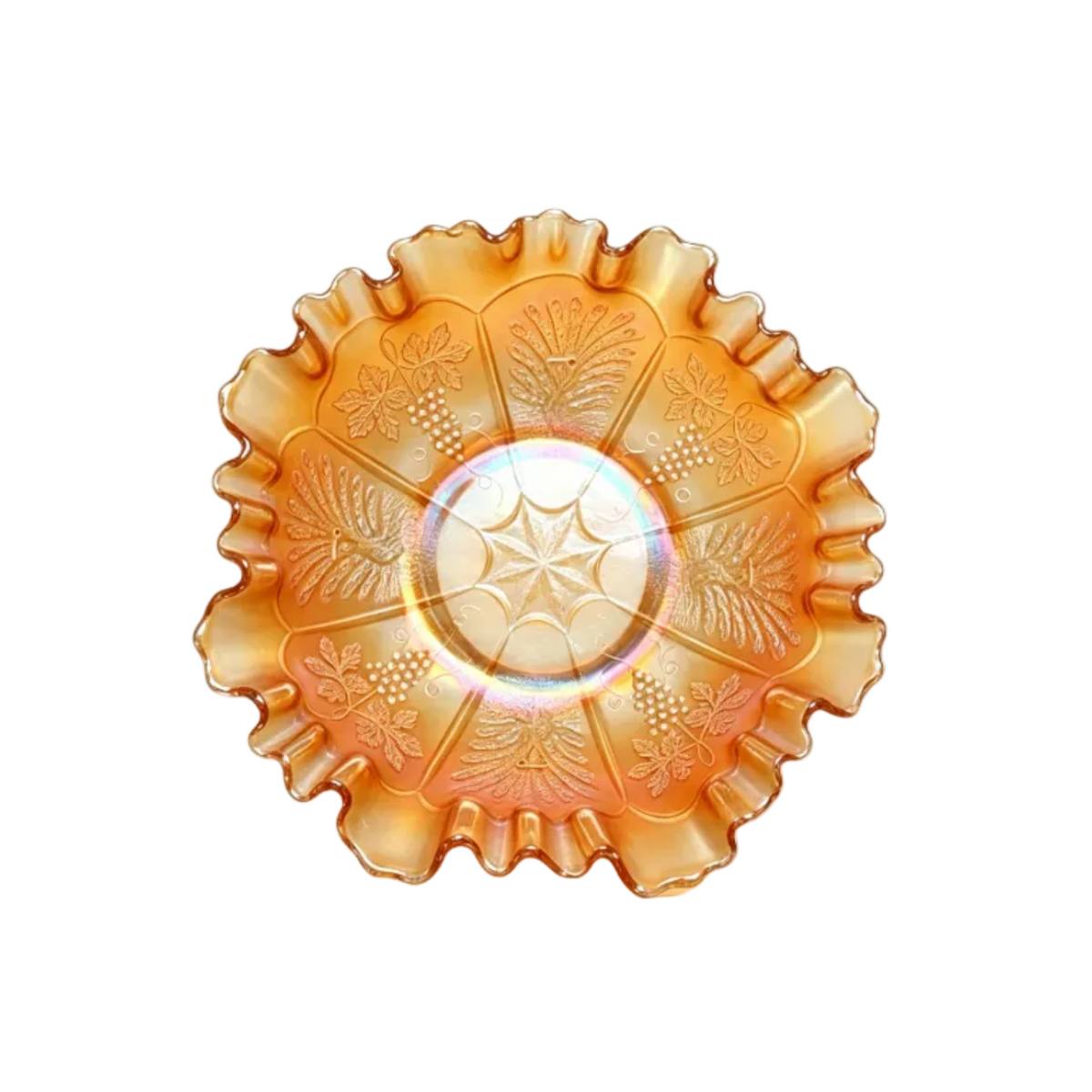 Fenton Marigold Peacock & Grape Carnival Glass Bowl
