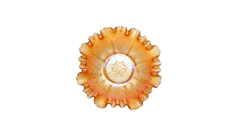 Fenton Marigold Peacock & Grape Carnival Glass Bowl