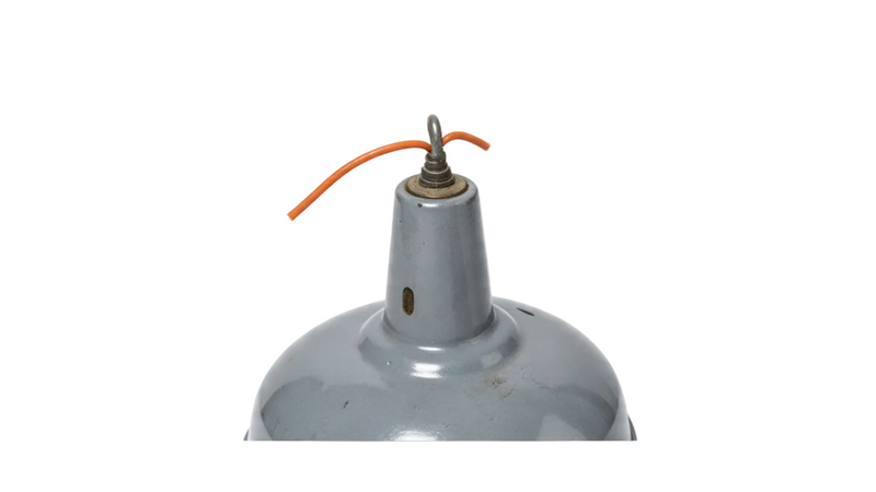 Pair Vintage Industrial Grey Enamel Pendant Light Shade