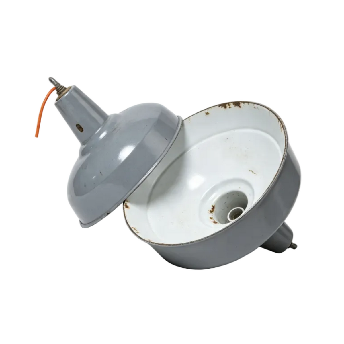 Pair Vintage Industrial Grey Enamel Pendant Light Shade