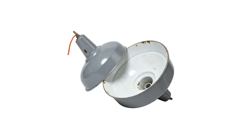 Pair Vintage Industrial Grey Enamel Pendant Light Shade