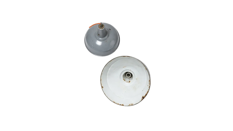 Pair Vintage Industrial Grey Enamel Pendant Light Shade