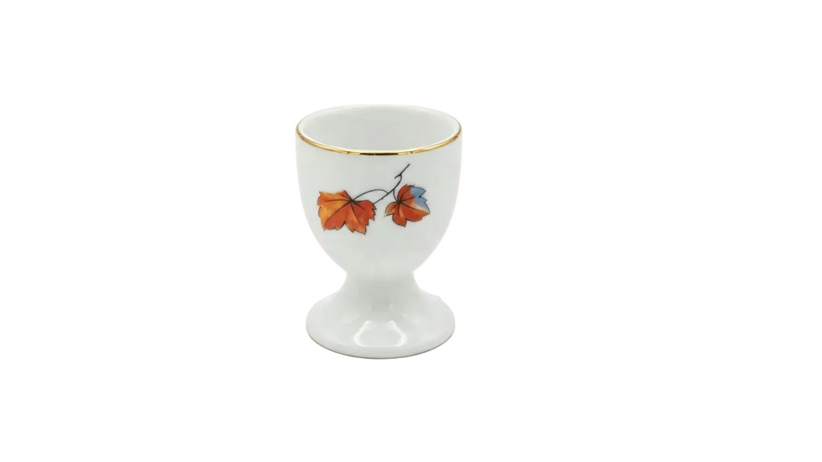 Vintage Porcelain Footed Egg Cup White Gold Trim Autumn