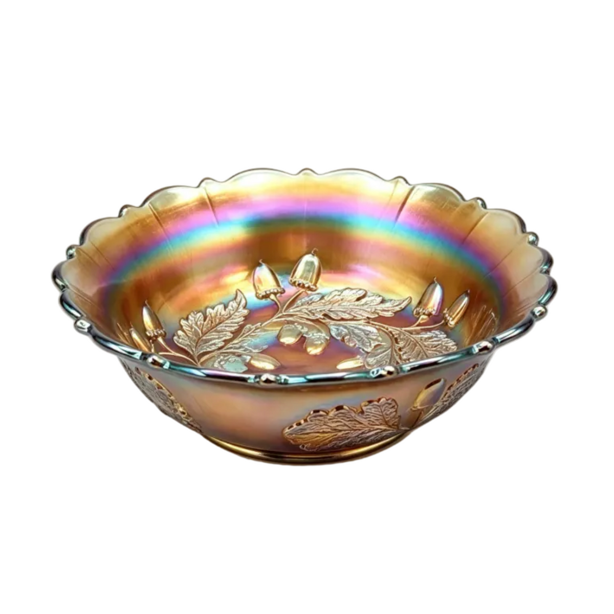 Antique Fenton Acorn Burrs Marigold Carnival Glass Bowl