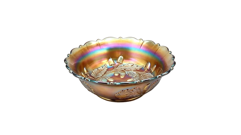 Antique Fenton Acorn Burrs Marigold Carnival Glass Bowl