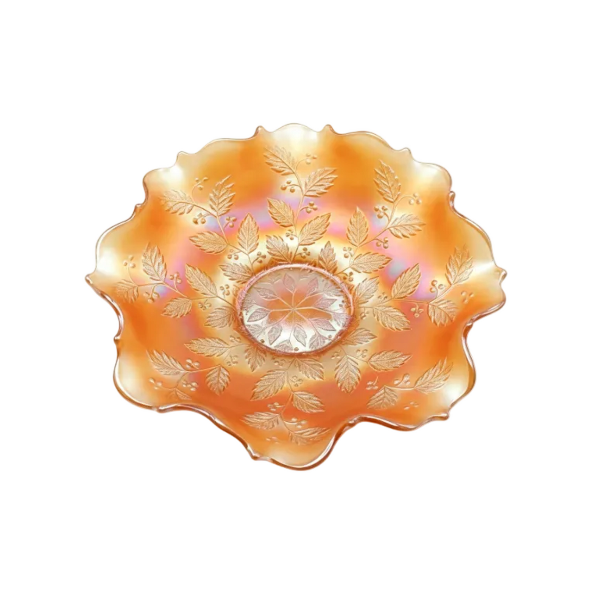 Fenton Holly Marigold Carnival Glass Ruffled Bowl