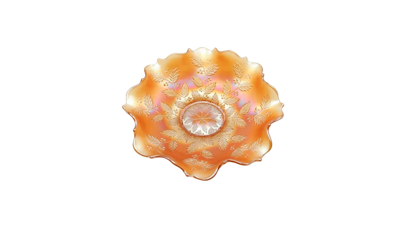 Fenton Holly Marigold Carnival Glass Ruffled Bowl