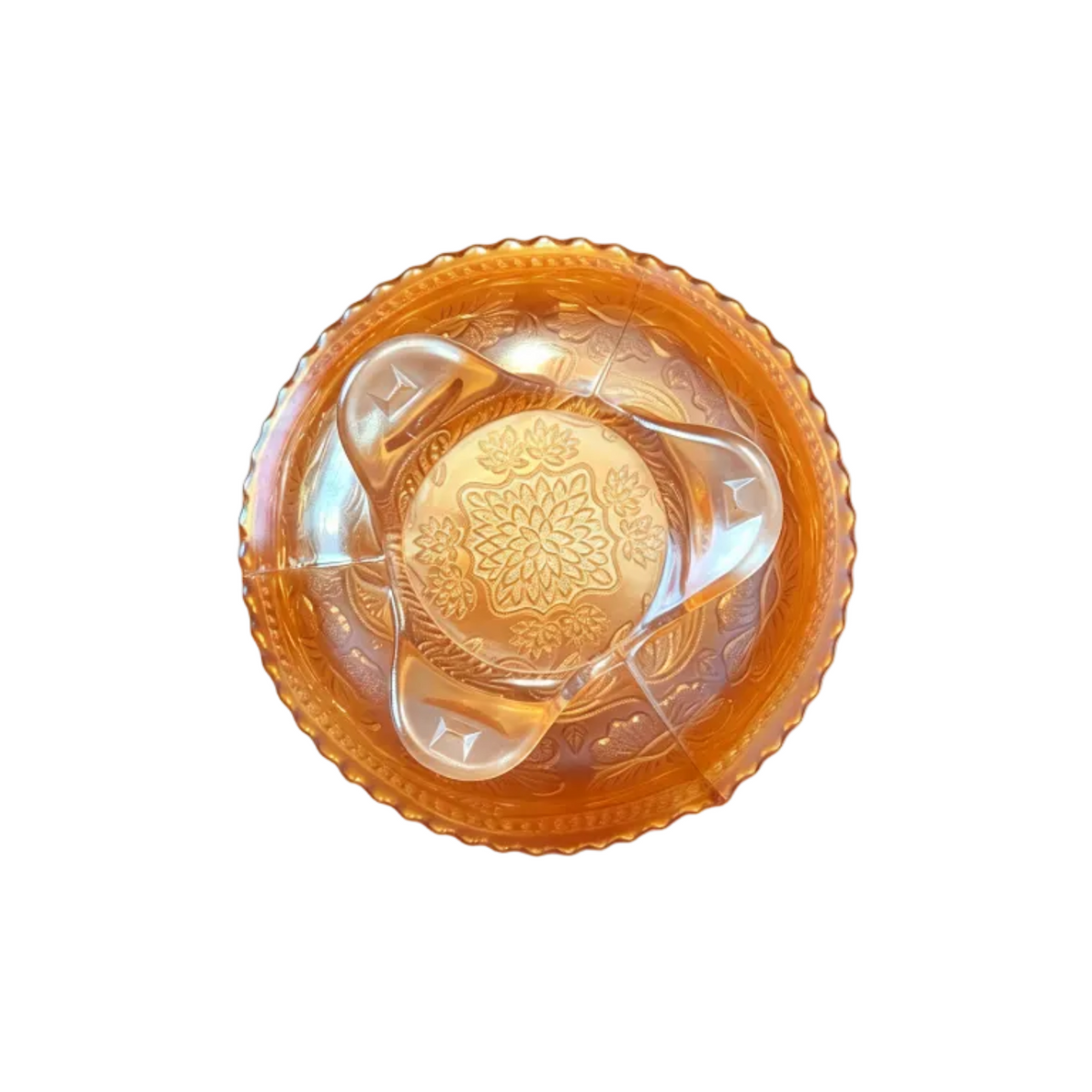 Fenton Two Flowers Marigold Carnival Glass Bowl, 1912