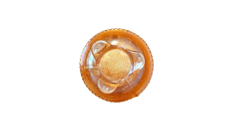 Fenton Two Flowers Marigold Carnival Glass Bowl, 1912