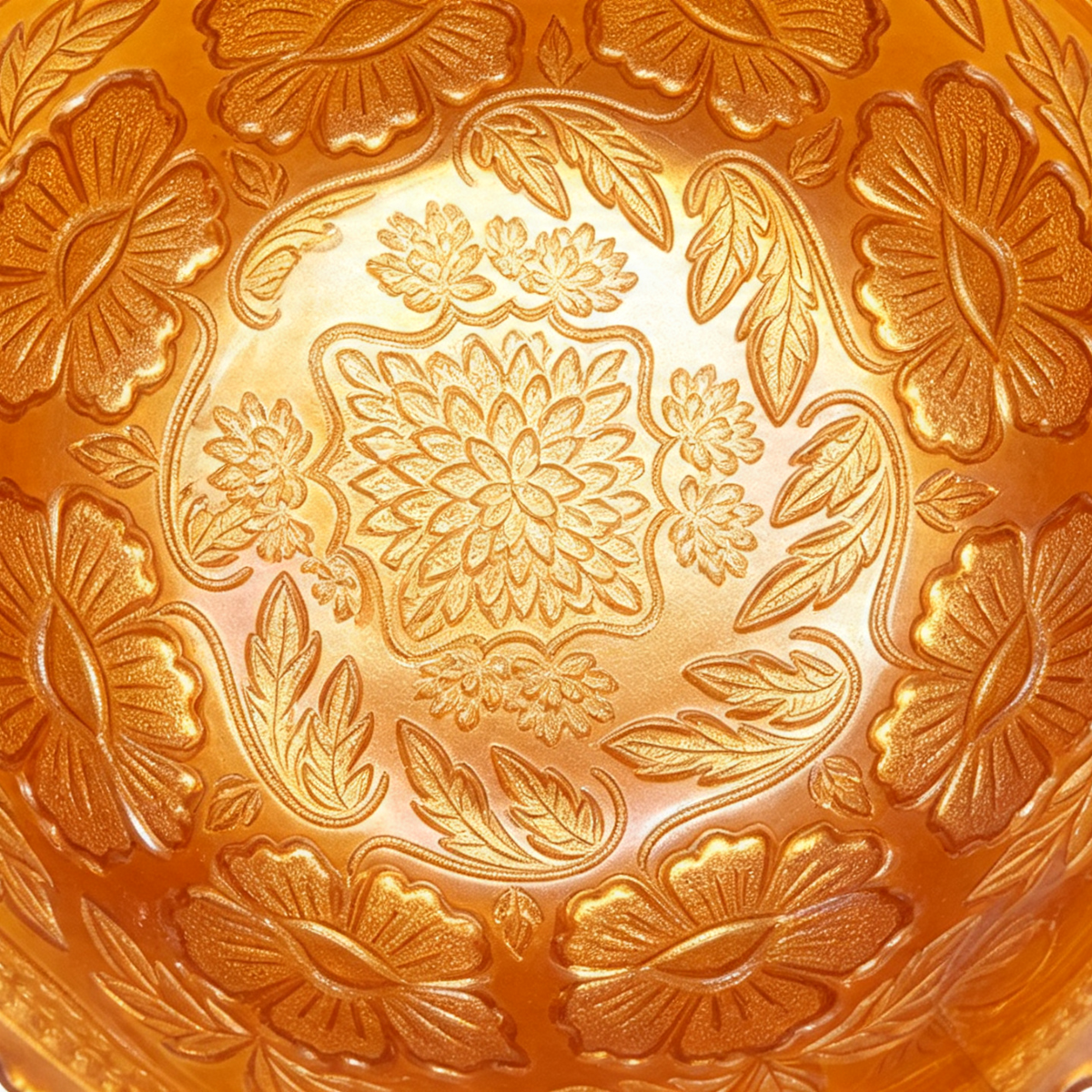 Fenton Two Flowers Marigold Carnival Glass Bowl, 1912