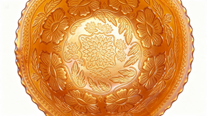 Fenton Two Flowers Marigold Carnival Glass Bowl, 1912
