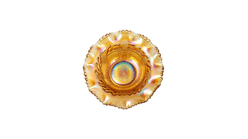 Fenton Marigold Persian Medallion Ruffled Pedestal Bowl