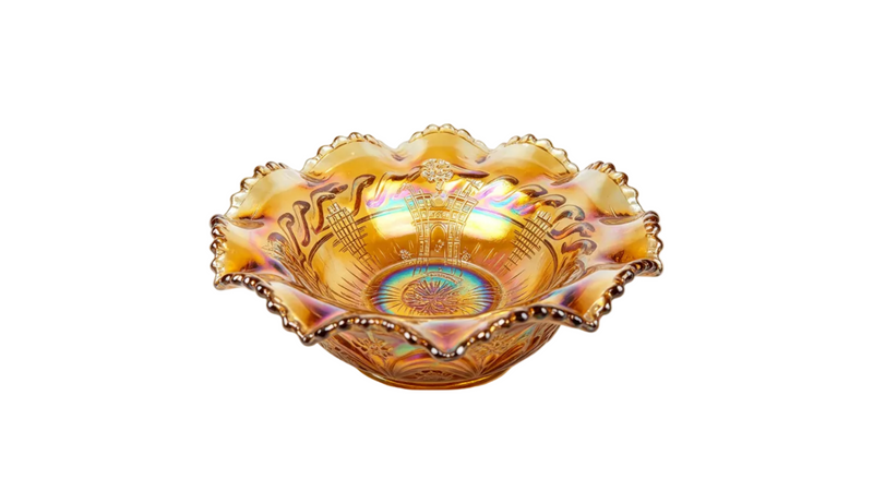 Fenton Marigold Persian Medallion Ruffled Pedestal Bowl