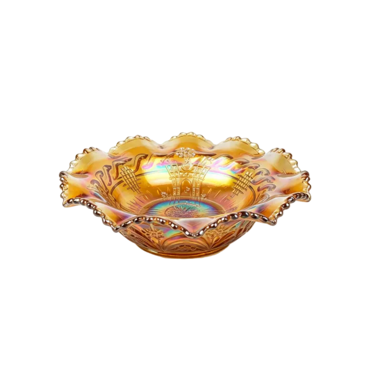 Fenton Marigold Persian Medallion Ruffled Pedestal Bowl