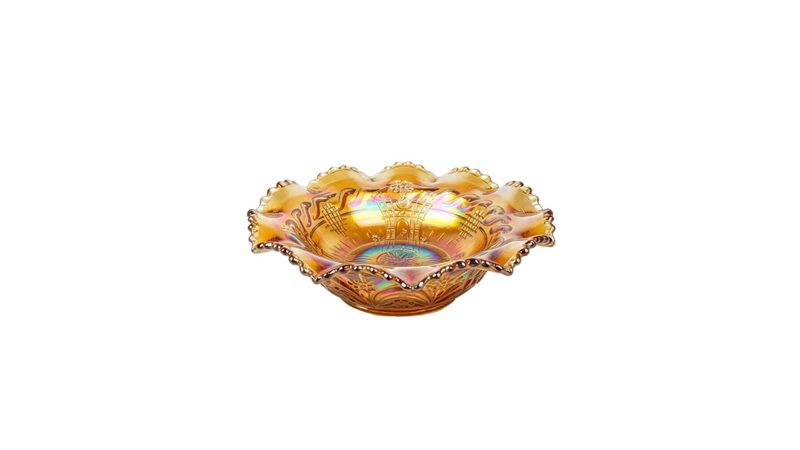 Fenton Marigold Persian Medallion Ruffled Pedestal Bowl