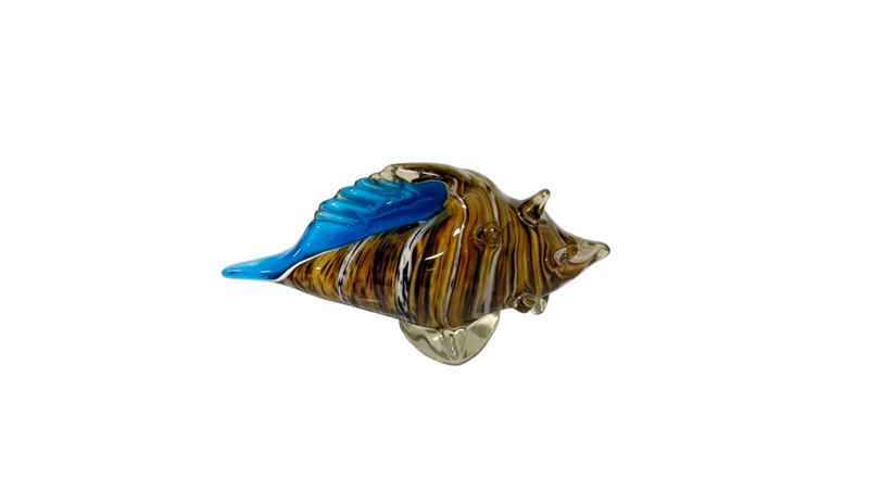 Murano Style Art Glass Fish Amber Tiger Stripe Blue Fin