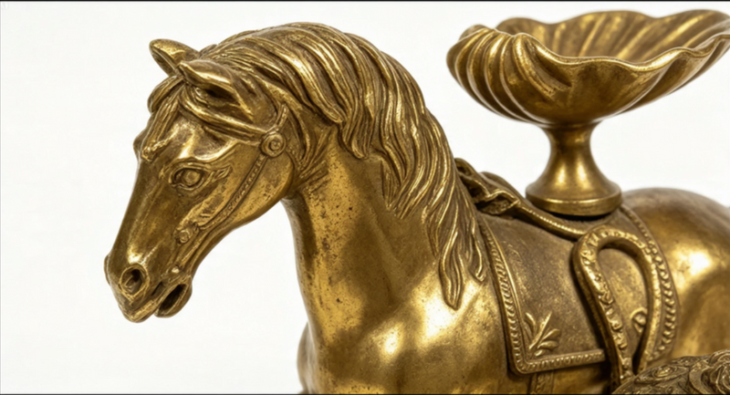 Vintage Brass Horse Desk Set Inkstand Mother of Pearl