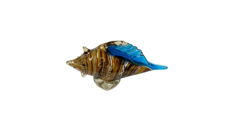 Murano Style Art Glass Fish Amber Tiger Stripe Blue Fin