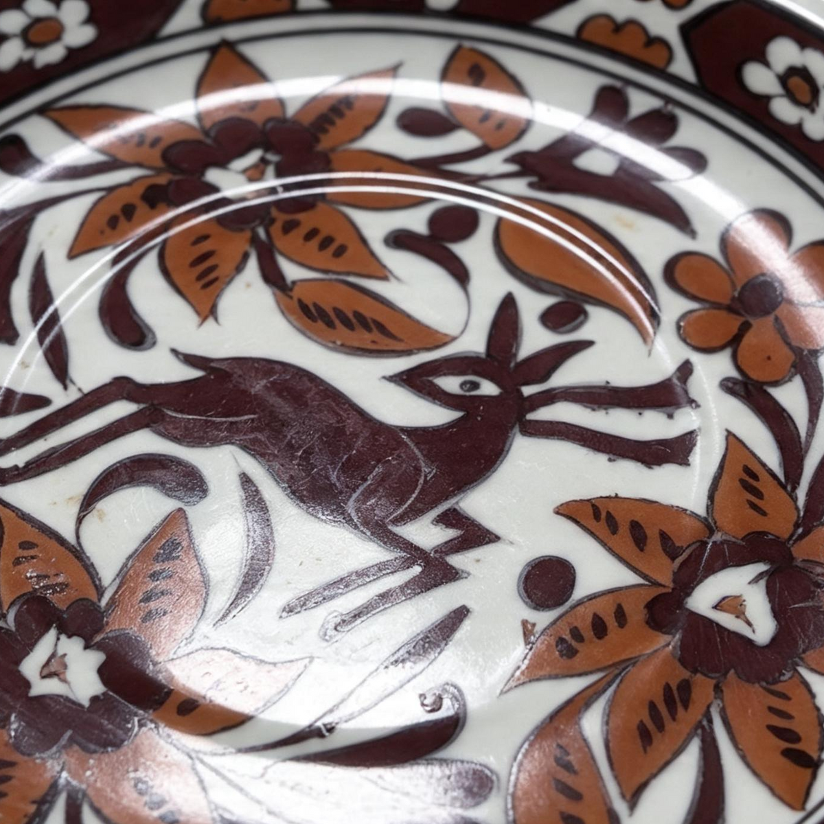 Vintage Lindos Pottery Rhodes Hand Painted Deer Dish