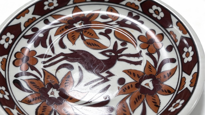 Vintage Lindos Pottery Rhodes Hand Painted Deer Dish