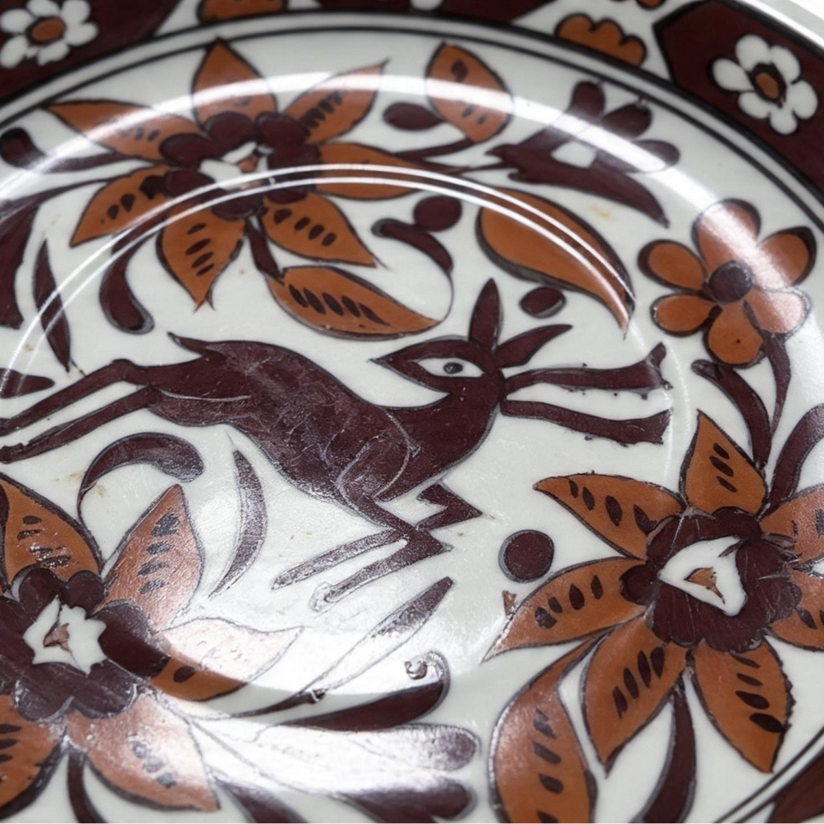 Vintage Lindos Pottery Rhodes Hand Painted Deer Dish