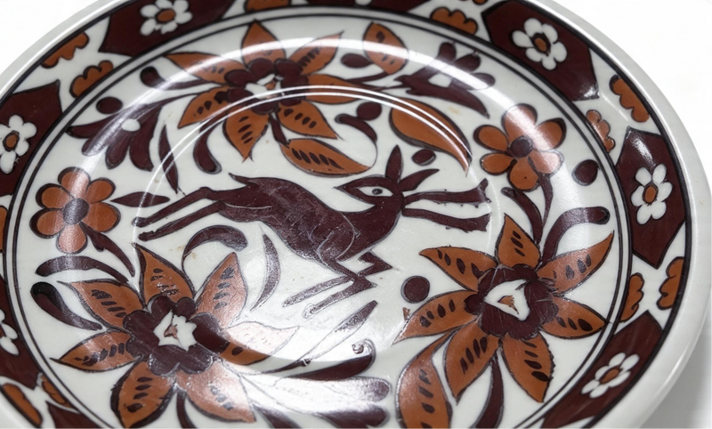 Vintage Lindos Pottery Rhodes Hand Painted Deer Dish