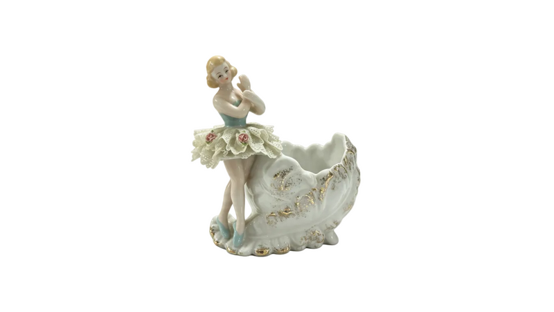 Vintage Porcelain Ballerina Girl Bowl Dresden Lace