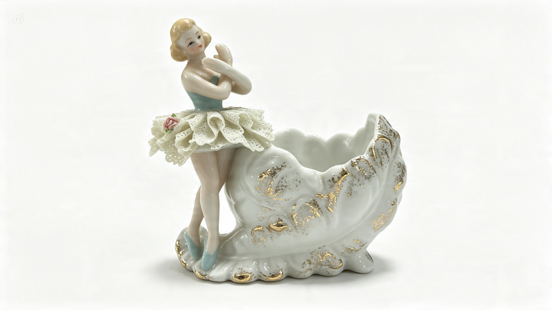 Vintage Porcelain Ballerina Girl Bowl Dresden Lace