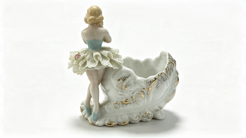 Vintage Porcelain Ballerina Girl Bowl Dresden Lace