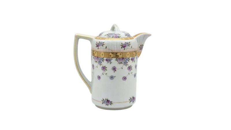 Antique Japanese Meiji Porcelain Chocolate Pot — Floral Gilt