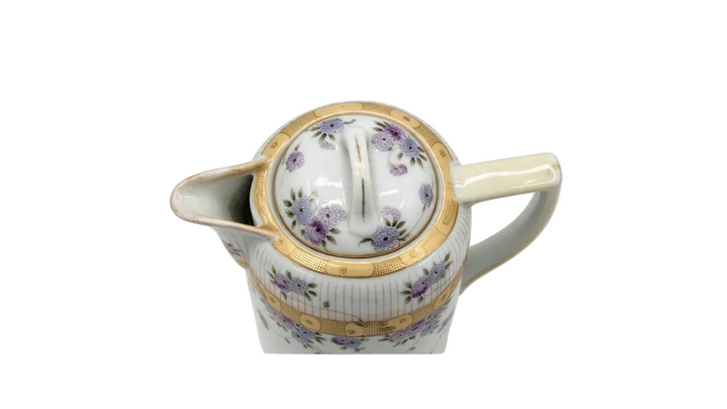 Antique Japanese Meiji Porcelain Chocolate Pot — Floral Gilt