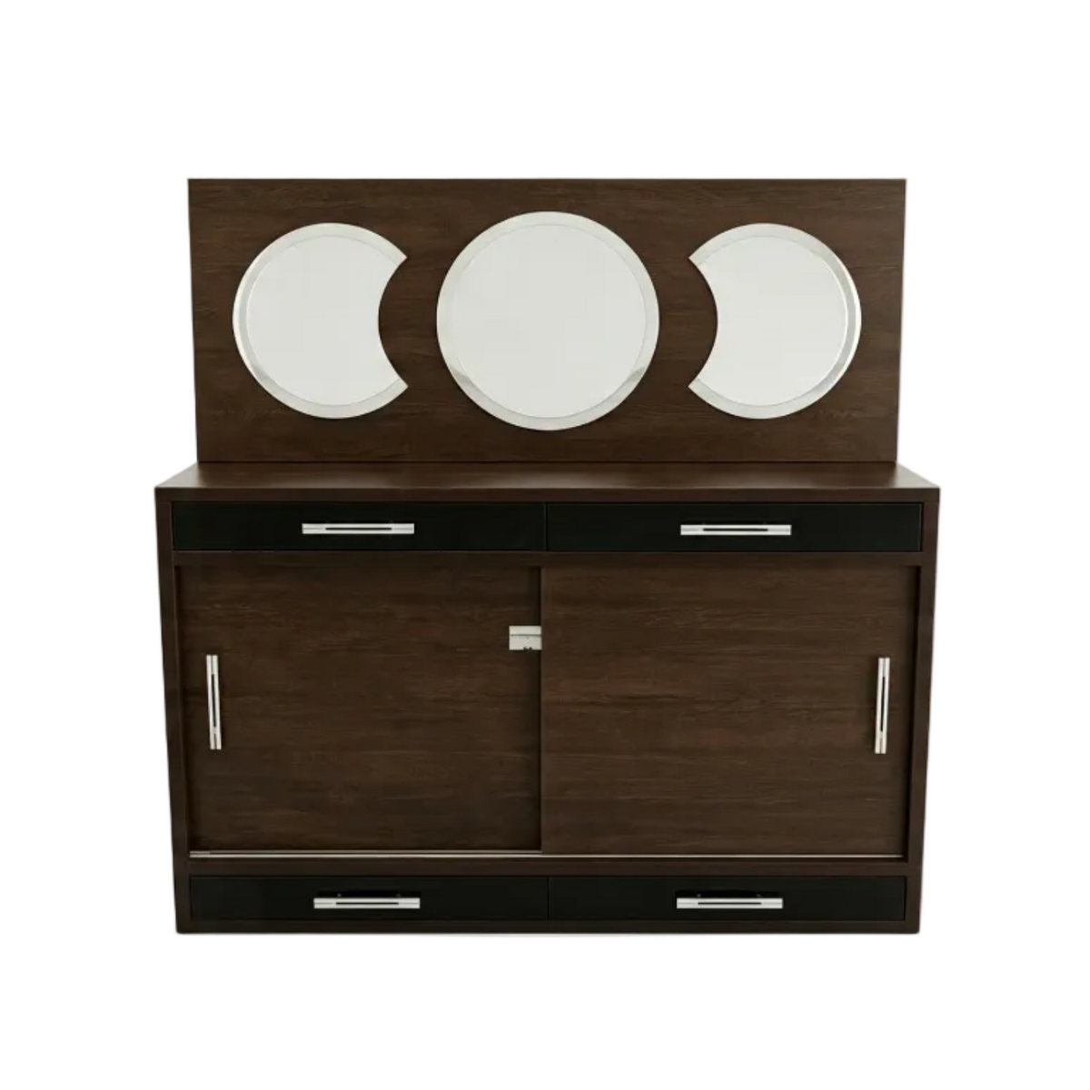 Dark Wood Sideboard with Triptych Mirror Drawers
