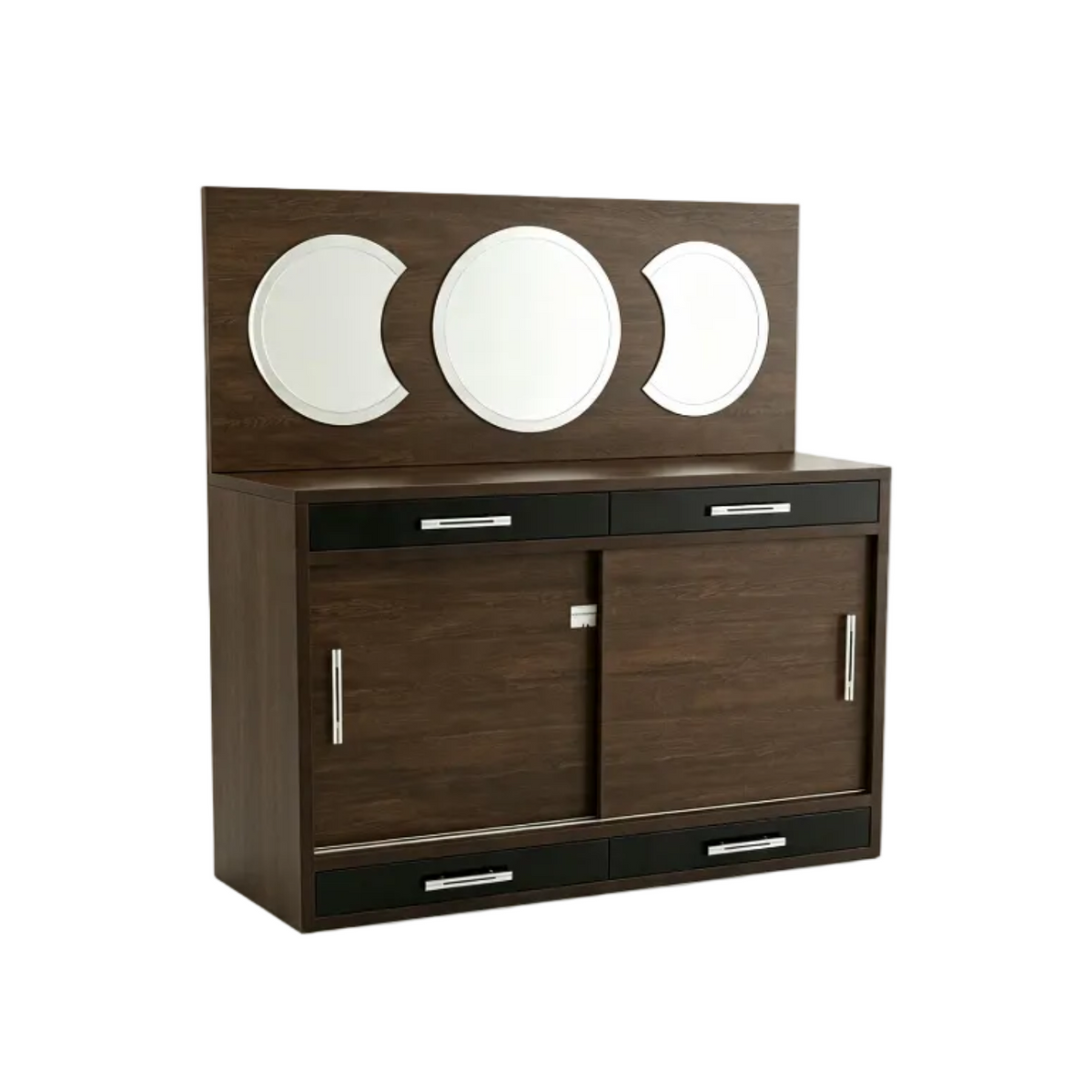 Dark Wood Sideboard with Triptych Mirror Drawers