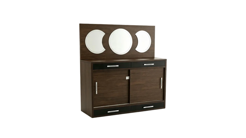 Dark Wood Sideboard with Triptych Mirror Drawers